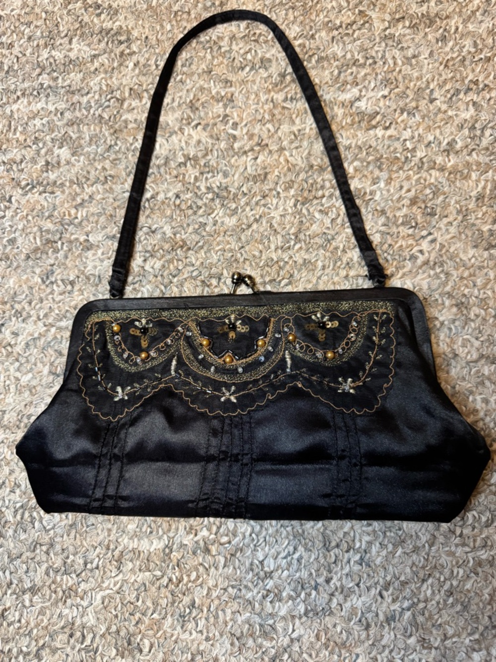 Vintage Embellished Black Satin Evening bag